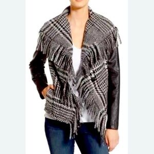 Faux leather and plaid fringe stylish Guess jacket